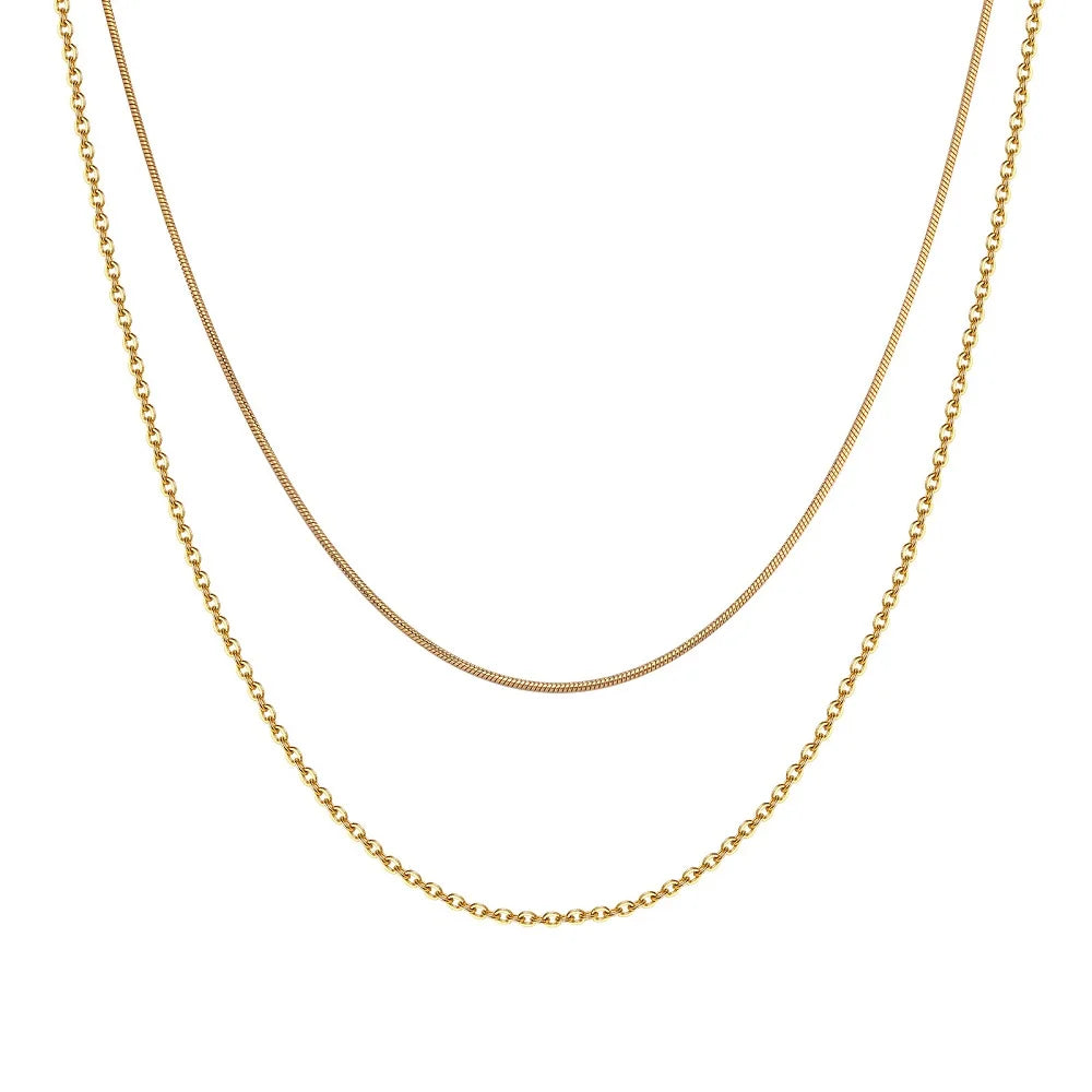 JOOLIM 18K Gold Plated Link High-End Stainless Steel Snake Paperclip Necklace Double-Layer Dainty Style Geometric Pattern Trendy