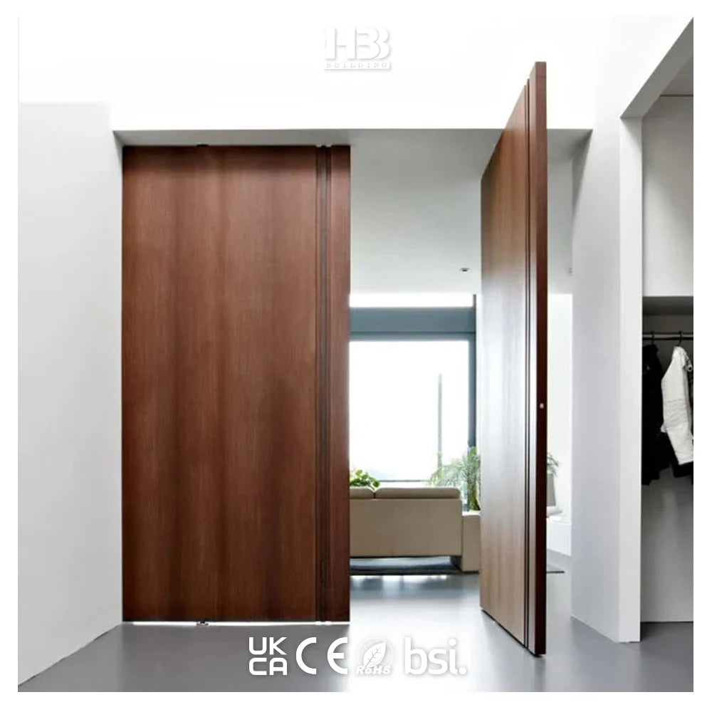 Modern Minimalist Frameless Double Interior Pivot Waterproof Mahogany Solid Wooden Invisible Hinge Villas MDF Plywood