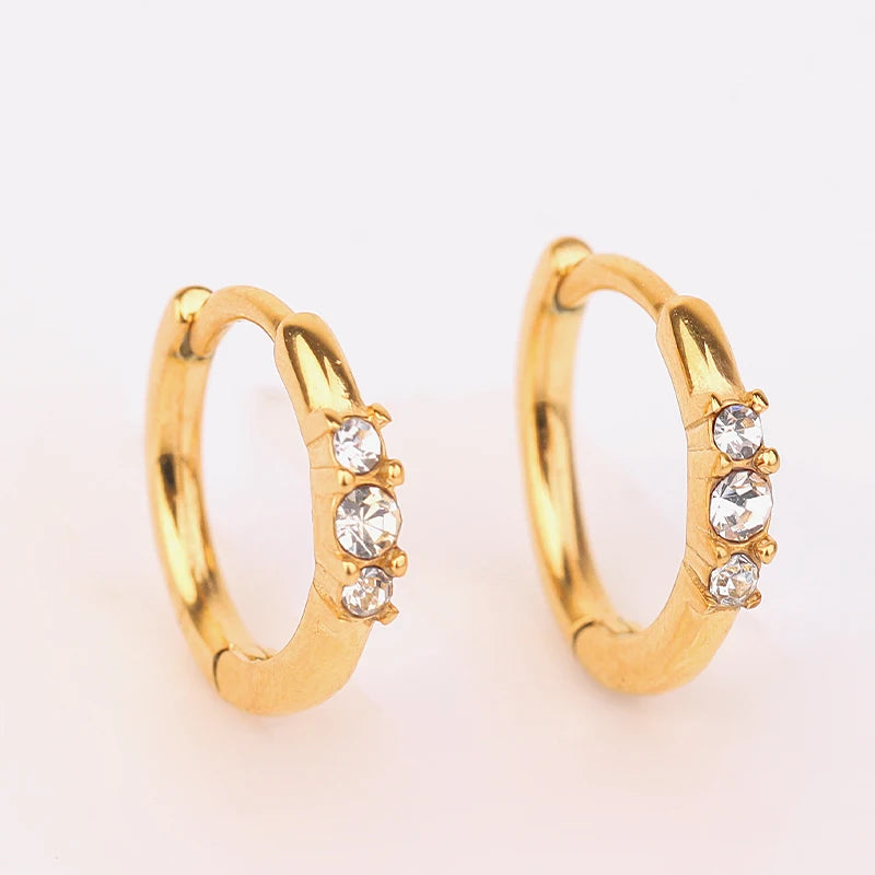 Women Dropshipping Jewelry Dainty AAA Zircon Huggies 18K Gold Plated Hoop Stainless Steel Earrings