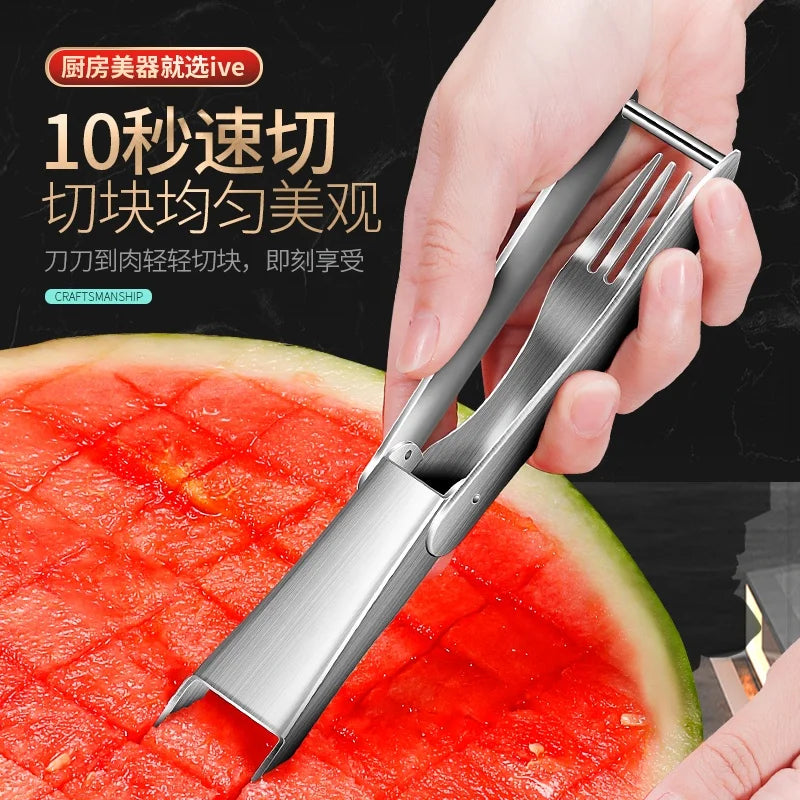 Kitchen Fruit and Vegetable Tools 304 Stainless Steel Watermelon Slicer Fruit Watermelon Fork Chopper Fork 2 in 1
