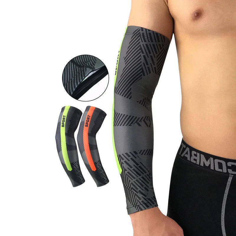 Quick Drying Fluorescent Green Unisex Fishing Riding Gym Muscle Pressurized Arm Support Wraps Elbow Pain Brace Sleeve Supporter