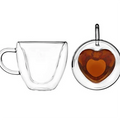 clear Glass Double Wall Insulated 3D Heart Shaped Coffee Cup Mug
