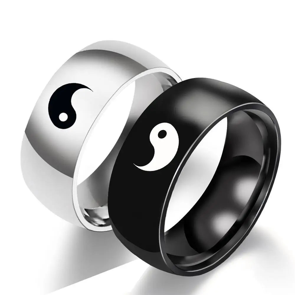 Wholesale Black Silver Stainless Steel Ring Yin Yang Pattern Rings Matching Couple Rings for Women Men