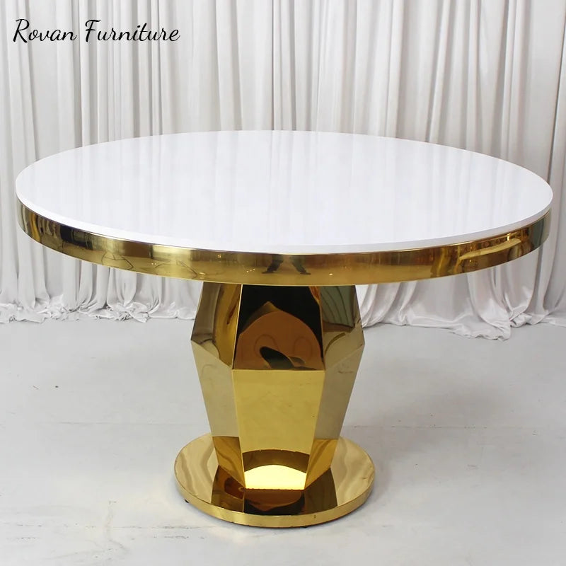 Hot Selling Latest Style Gold Stainless Steel Glass Tabletop Wedding Round Dining Table for Events and Party Used