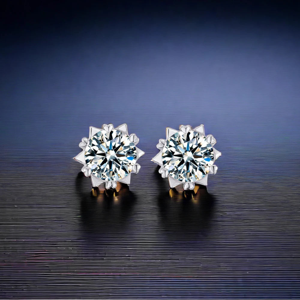 Fine Jewelry Women 925 Sterling Silver 0.6cm Zirconia Brilliant Like Diamond Snowflake Creative Shiny Star Stud Earring