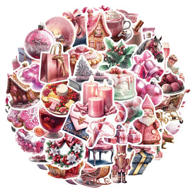 2023 Newly 50PCS Aesthetic Delicate Ornaments Cartoon pink Christmas Sticker