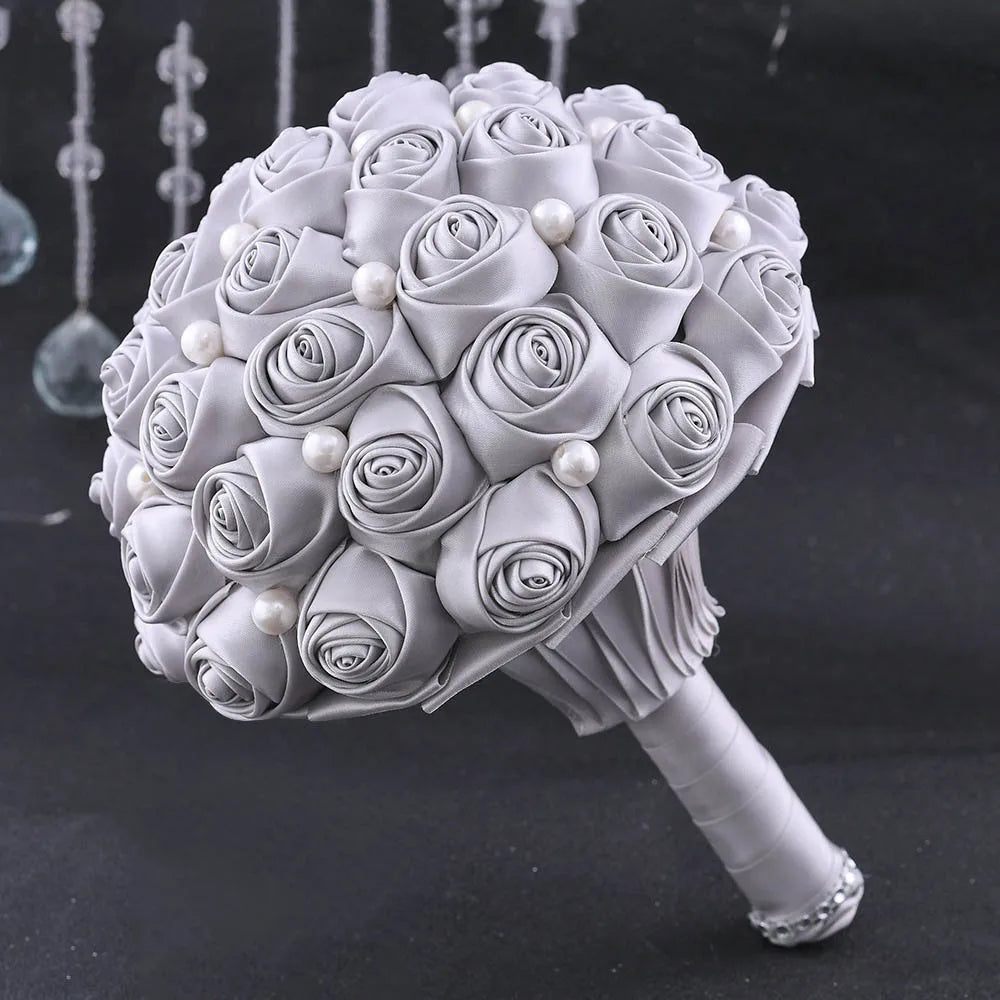 Ychon Luxury Jewelry Wedding Bridal Bouquet Pearls Decorated Rose Flower Pearl Bridal Holding Wedding Bouquet