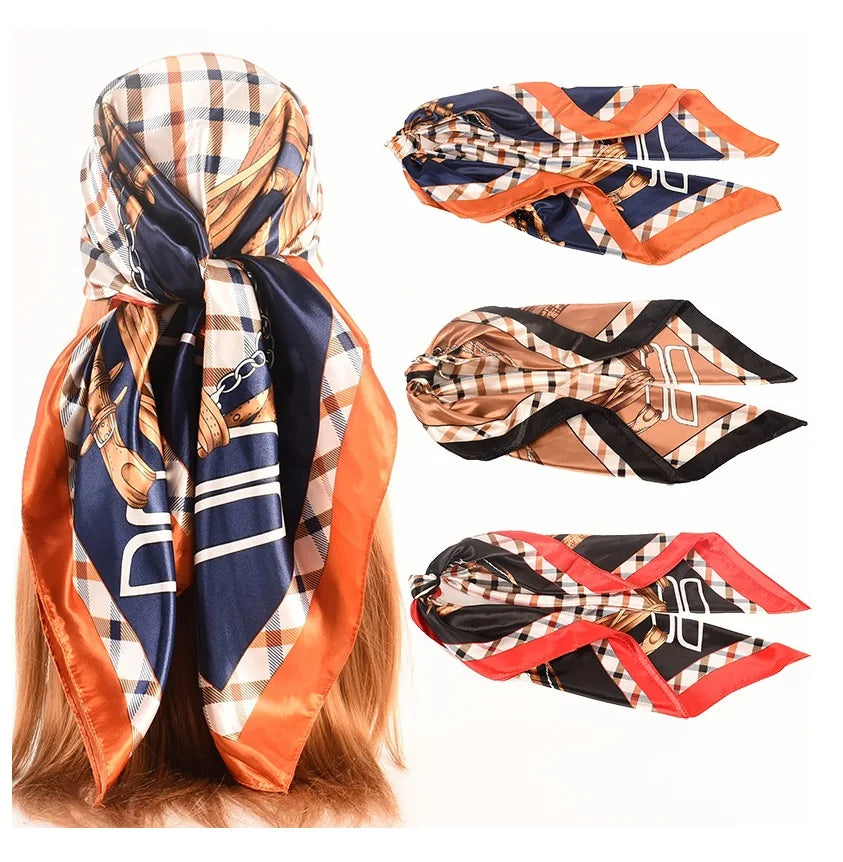 Fanni 35.5" Satin Silk Like Lightweight Multifunctional Outdoor Scarf Bandana for Women European & American Style