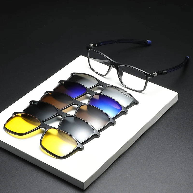 5 1 Outdoor Driving Sunglasses for Men Polarized Telescopic Leg Magnetic Replaceable Clip Gradient Lenses PC Frame TAC Material