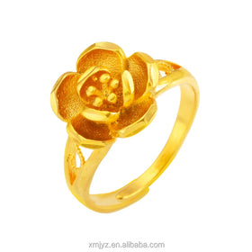 Simple Brass Gold-Plated Flower Open Ring Female Fashion Geometric Flower Hand Jewelry Factory Direct Sales