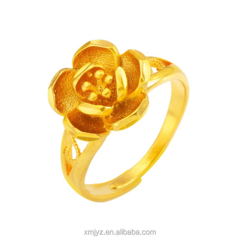Simple Brass Gold-Plated Flower Open Ring Female Fashion Geometric Flower Hand Jewelry Factory Direct Sales