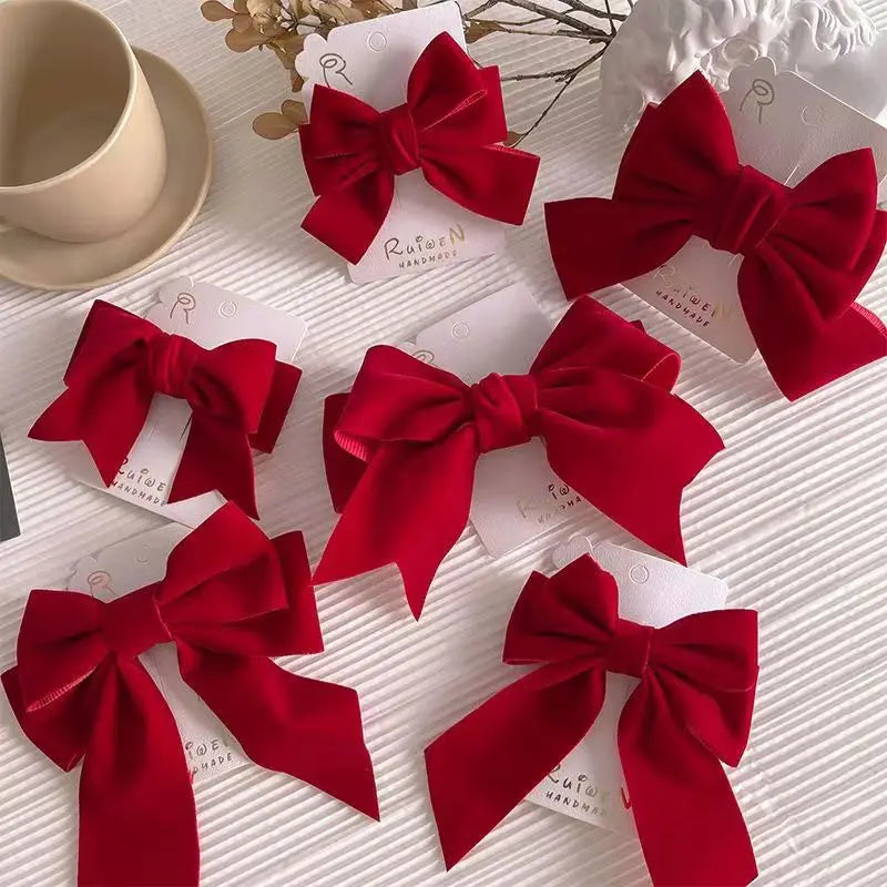 Red Christmas Children's Bows Hair Clip Back of Head Clip Girls Hair Bows Clips