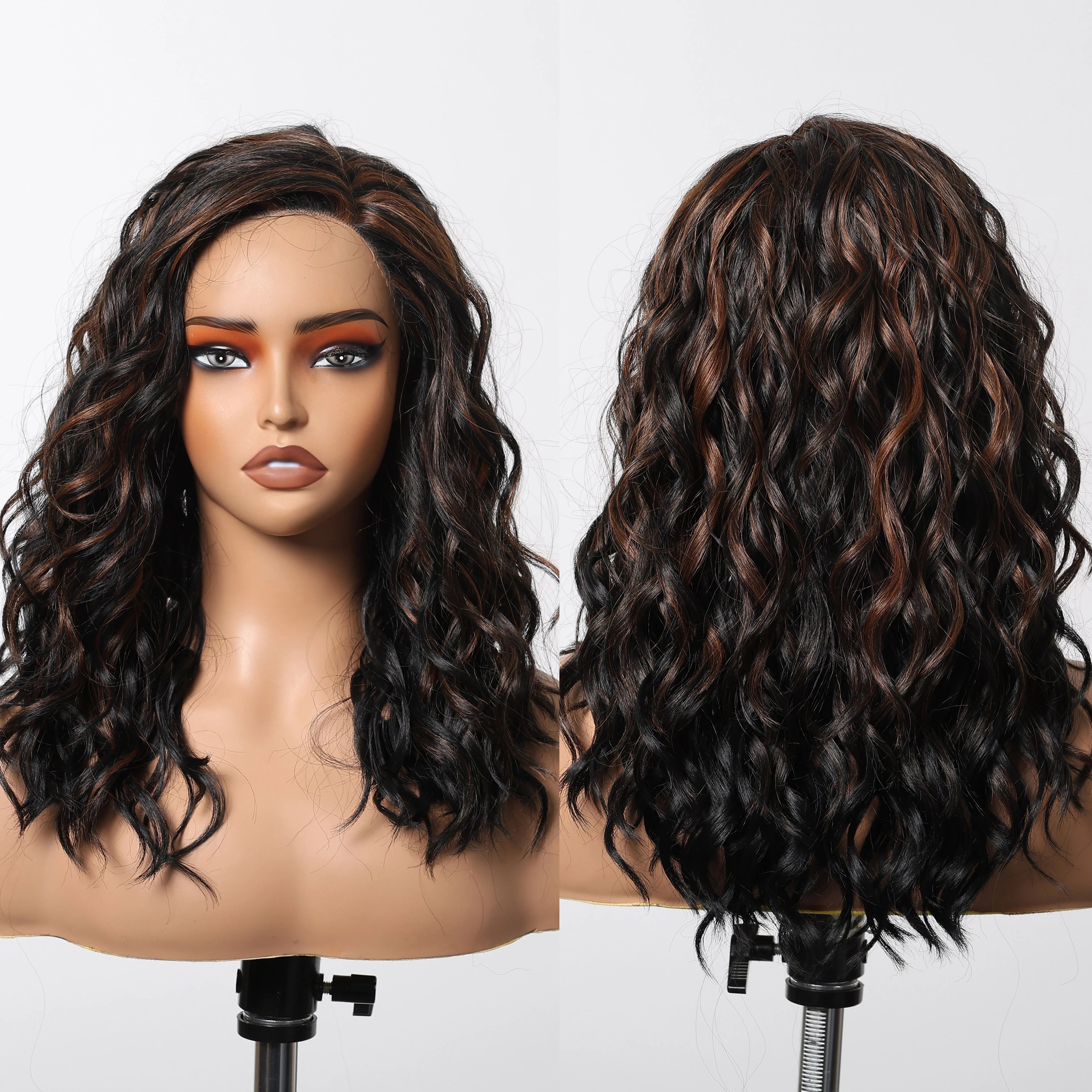 Heat Resistant Fiber Wig Black Side Split T-Shaped Front Lace Wig Long Super Curly Lace Synthetic Wig Soft and Breathable