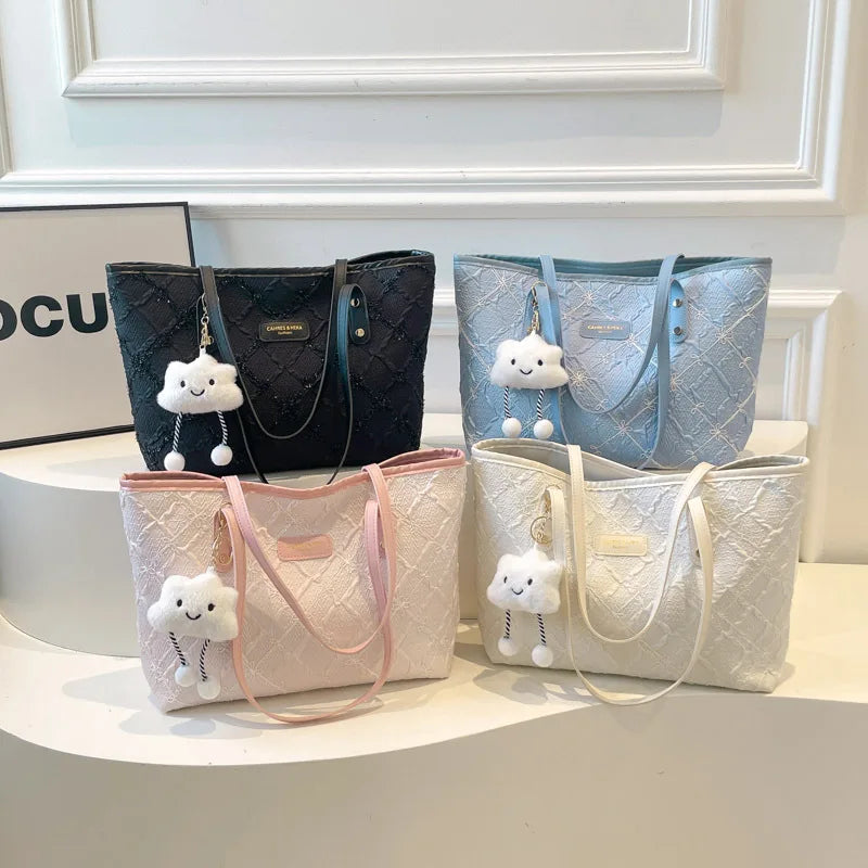 2025 Twinkle New Korean Edition Women's Tote Handbag Large Capacity Single Shoulder Underarm Bag Summer Collection Open Made PU
