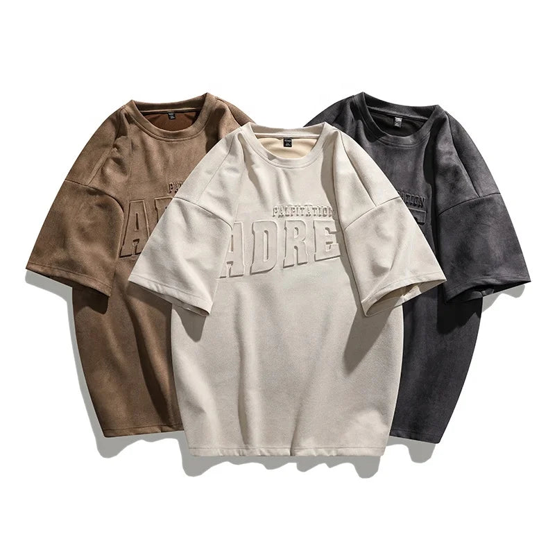 DUOLLB High Quality Breathable Custom Logo Plus Size 3d Embossed Tshirts Wholesale Suade Fabric Embossed Logo Men's Tshirt