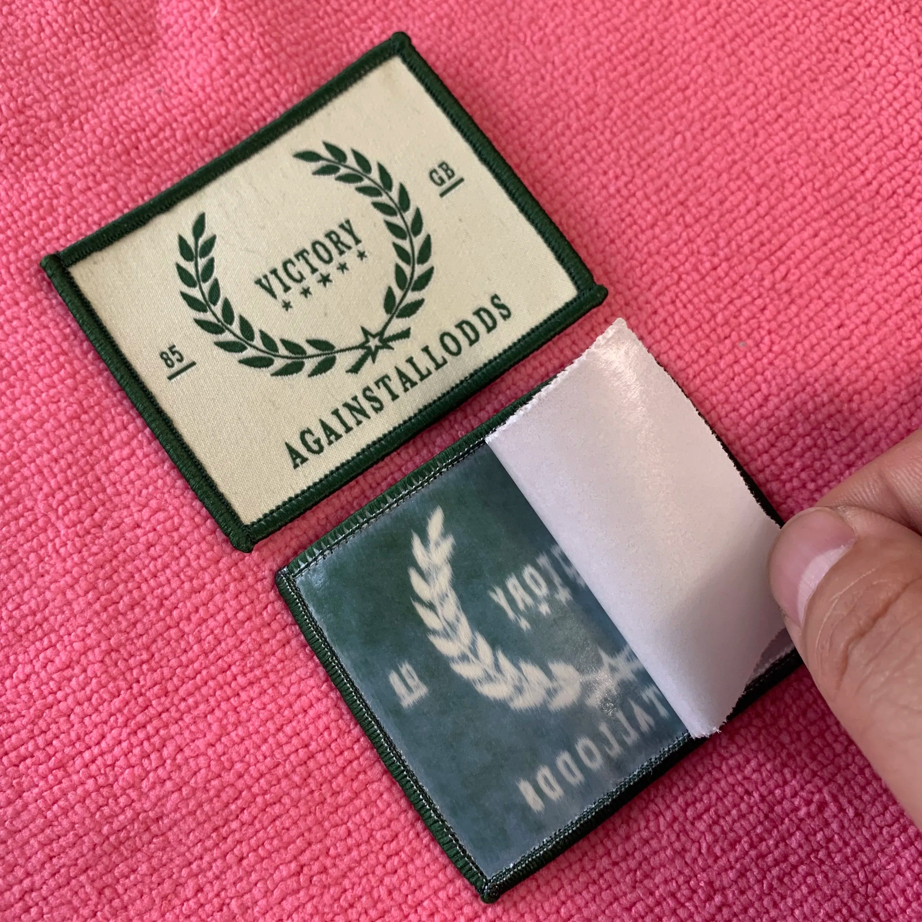 High Definition Merrow Border Heat Press Taffeta Woven Badgewashable Uniform Iron on Clothing Woven Patch