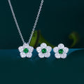 Korean Style Micro Pave Cubic Zircon Green Red Blue White Flowers Necklace and Earrings Jewelry Sets for Women Summer Daily Wear