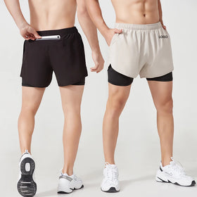 XW-DK22001 False Two Piece Lined Pocket Elastic Adjustable Drawstring Waist Shorts Unisex Running Shorts for Men