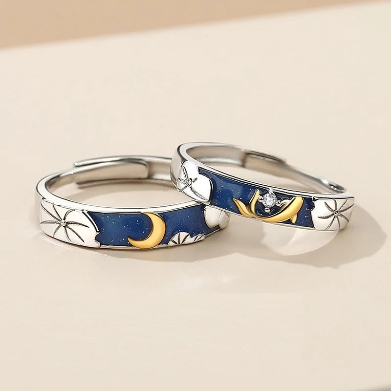 Romantic Design Silver Plated Couple Ring for Wedding Jewelry Sun Moon Star River Ring Valentine's Day Gift Open Adjustable Ring