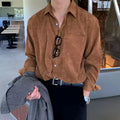 Men's Shirt Casual Corduroy Long Sleeve Shirts Men's Clothing Retro Korean Fashion Blouses Streetwear