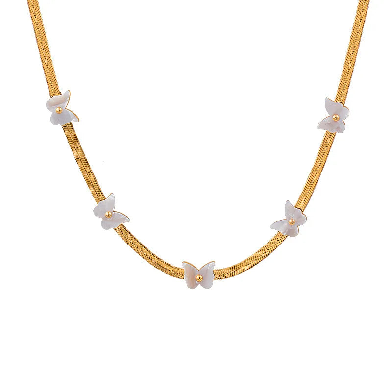 Custom Fashion Jewelry 18k Gold Plated Women Stainless Steel Shell Butterfly Necklace Snake Chain Choker Necklace
