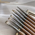 7pcs Nail Art Brushes Private Label Walnut Wooden Handle UV Gel Compatible Nylon Painting Drawing Blooming Nail Liner Brush
