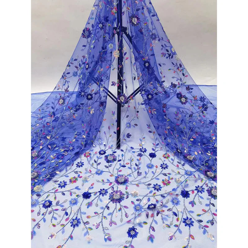 Fashion Two-color New Flower Design Transparent rainbow Sequin Embroidery Dress Fabric