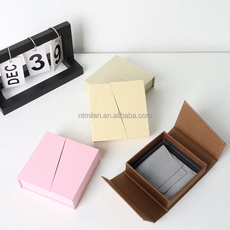Unique Custom Logo Handmade Luxury Modern Rigid Cardboard Pink Earring Ring Necklace Jewelry Box Packaging