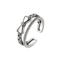 Daidan Silver Rings Women 925 Sterling Double Layer Oxidation Elegance Minimalist Bow Knot Ring