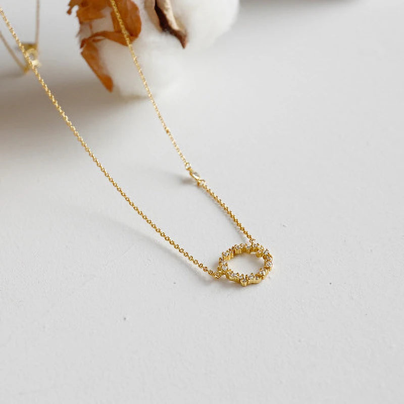 XDB038 Trendy Sparkling Circle Zircon Pendant Necklace Classic Geometry CZ Garland 925 Sterling Silver Wedding