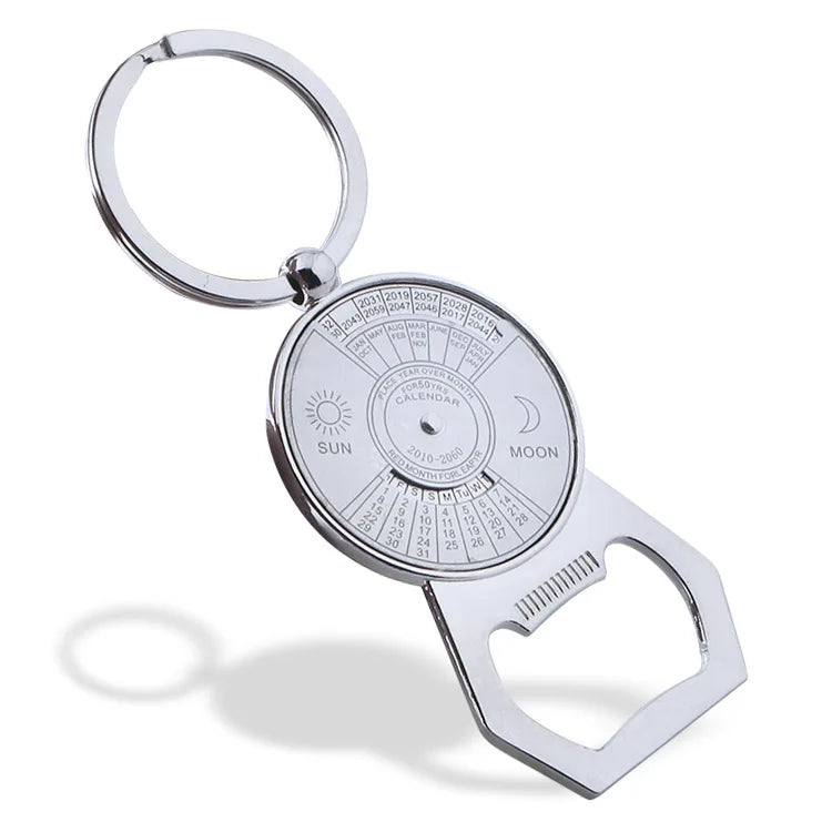 Sublimation Vintage Zinc Alloy Metal Silver 50 Years Perpetual Calendar Beer Bottle Opener Keychain