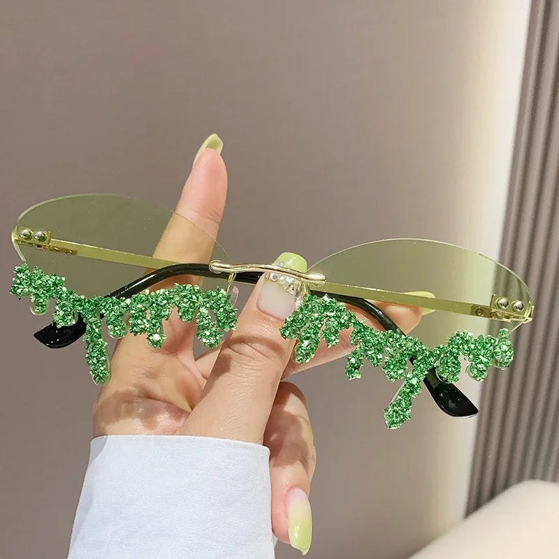 Oculos Feminino Angel Tears Handmade Diamond Sunglasses Female Disco Dancing Funny Eyewear Shades Rhinestone Sun Glasses