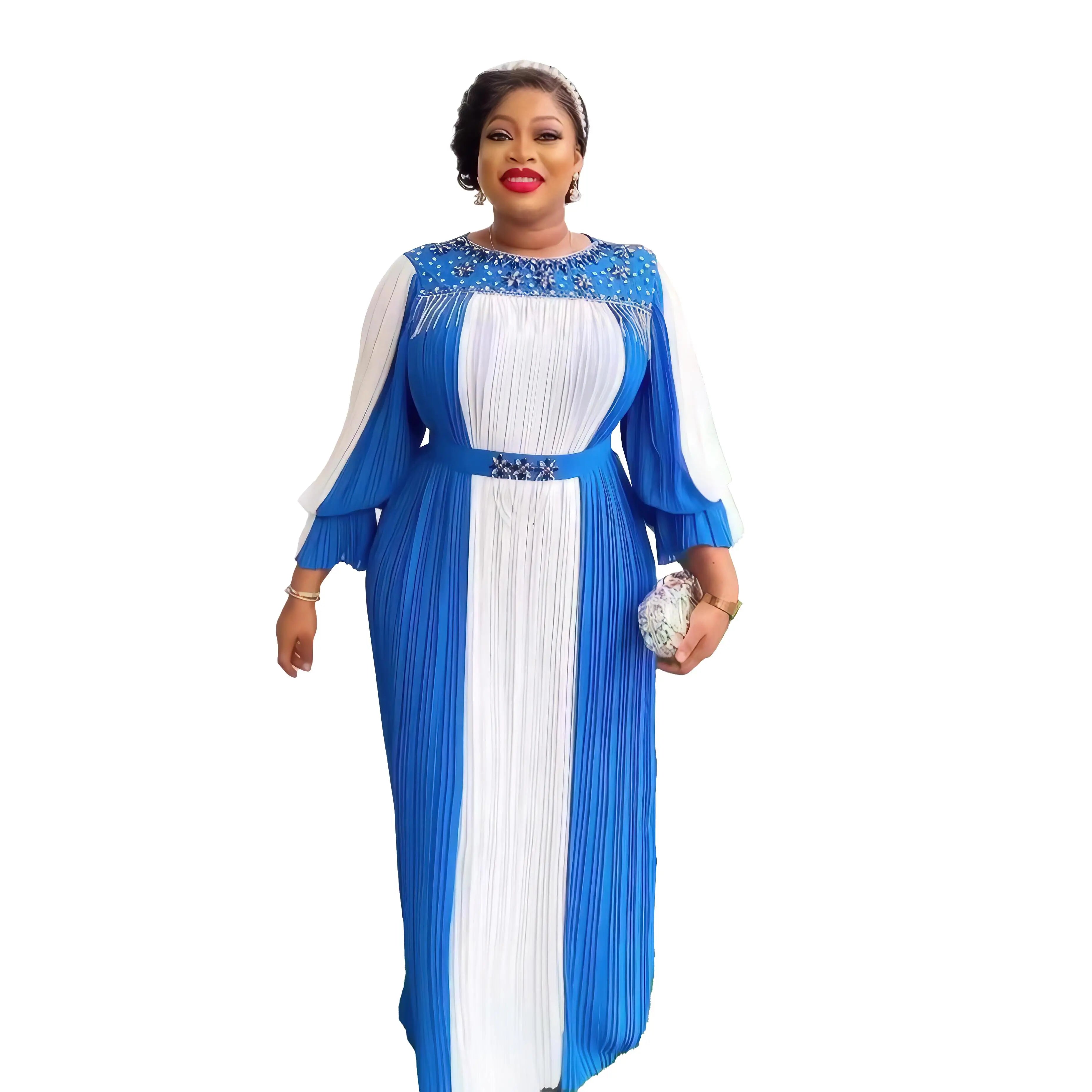 Best InStock Items Boubou Dress Pleat Custom Made African Party Dresses Rhinestone African Party Dress