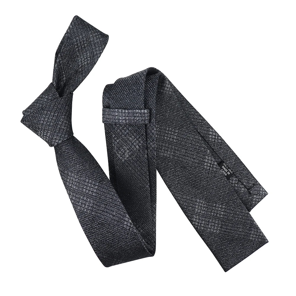 Abstract Designer Plaid End Straight Luxury Silk Mens Neckties Modern Black Sliver Skinny Ties for Men
