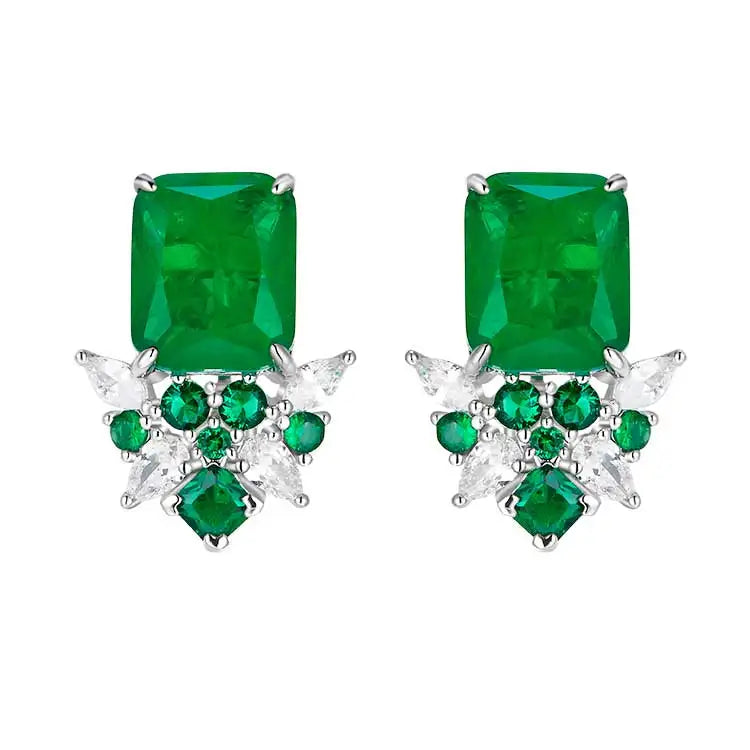 Luxury 925 Sterling Silver Emerald Earrings CZ Cubic Zirconia Earrings for Women