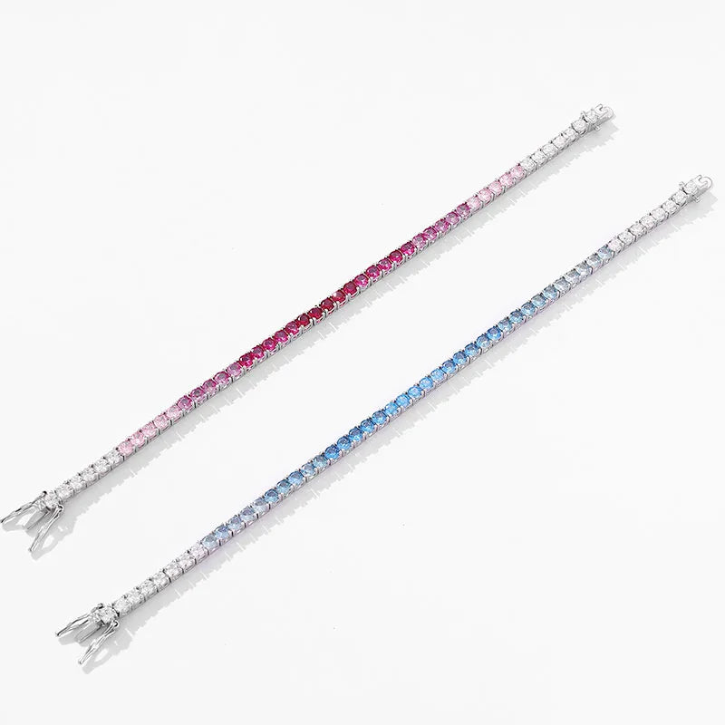 New Arrivals Jewelry 3mm Gradient Color Cubic Zirconia Tennis Bracelets 925 Sterling Silver Jewelry
