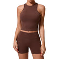 Women's Lightweight Quick-Dry Breathable Yoga Tank Tops Running Shorts Set Compression Stretchy Halter Neck XS Spandex Seamless