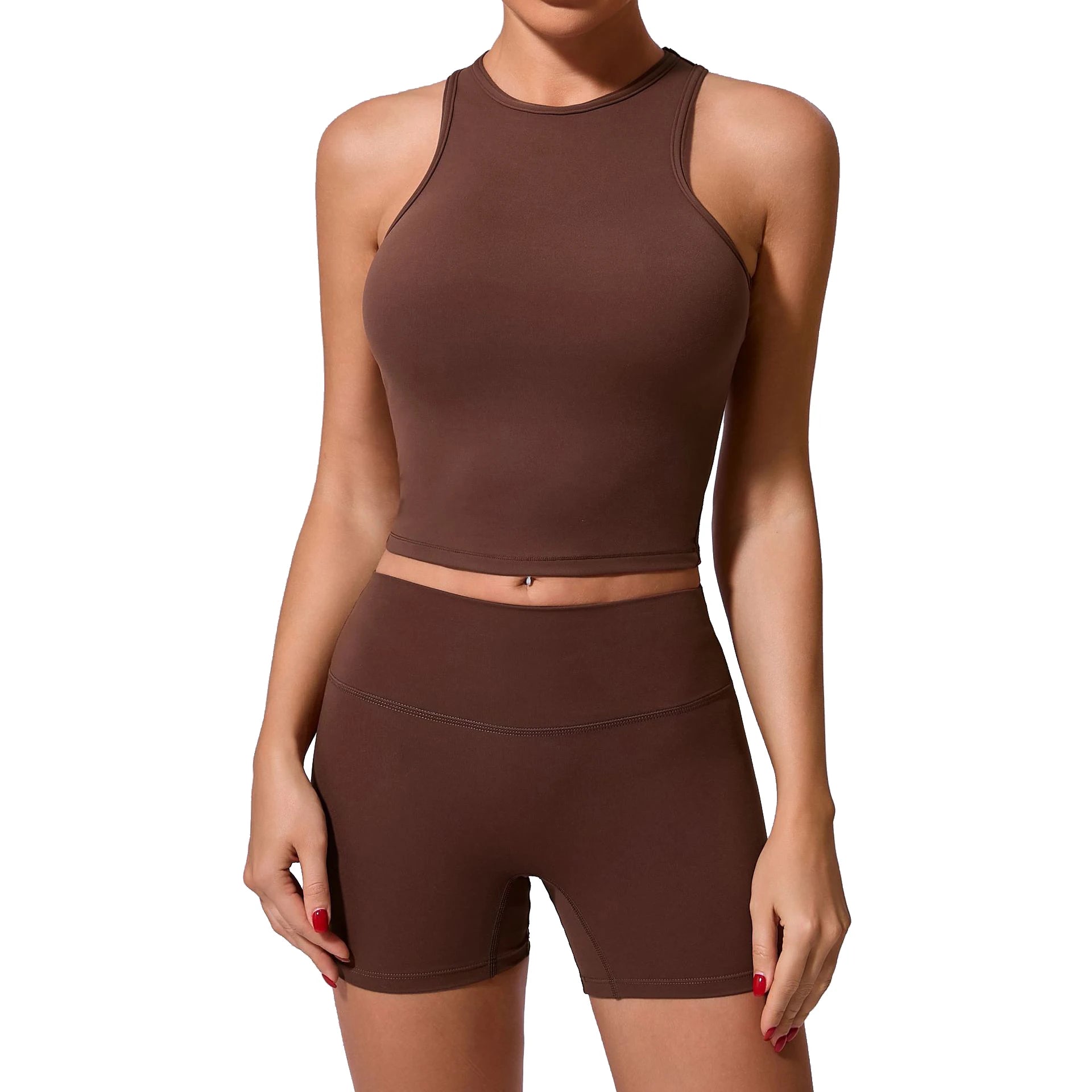 Women's Lightweight Quick-Dry Breathable Yoga Tank Tops Running Shorts Set Compression Stretchy Halter Neck XS Spandex Seamless