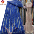 New Nigerian Sequins Laces Fabrics French Tulle Embroidery Beaded Lace Fabric Blue African Lace Fabric for Women Party Dress