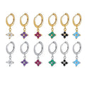 YHE0260 Women's Fashion 925 Silver Earrings Multi-Color CZ Four Leaf Clover Zircon Gold Plated Jewelry Gift