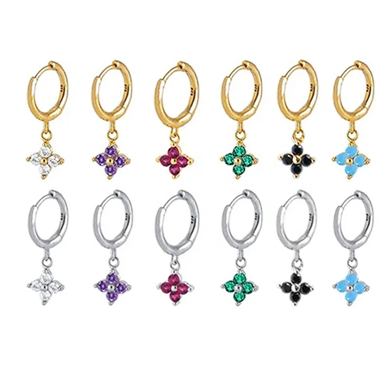 YHE0260 Women's Fashion 925 Silver Earrings Multi-Color CZ Four Leaf Clover Zircon Gold Plated Jewelry Gift