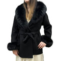 High Quality Double Sides Elegant Cashmere Wool Coats Women With Detachable Real Fox Fur Collar Cuffs