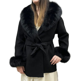 High Quality Double Sides Elegant Cashmere Wool Coats Women With Detachable Real Fox Fur Collar Cuffs