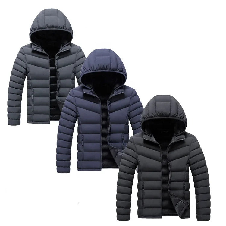 Fashion Classic Style Quilted Warmful  Inside Fleece Plussize Mens Hood Bubble Jackets