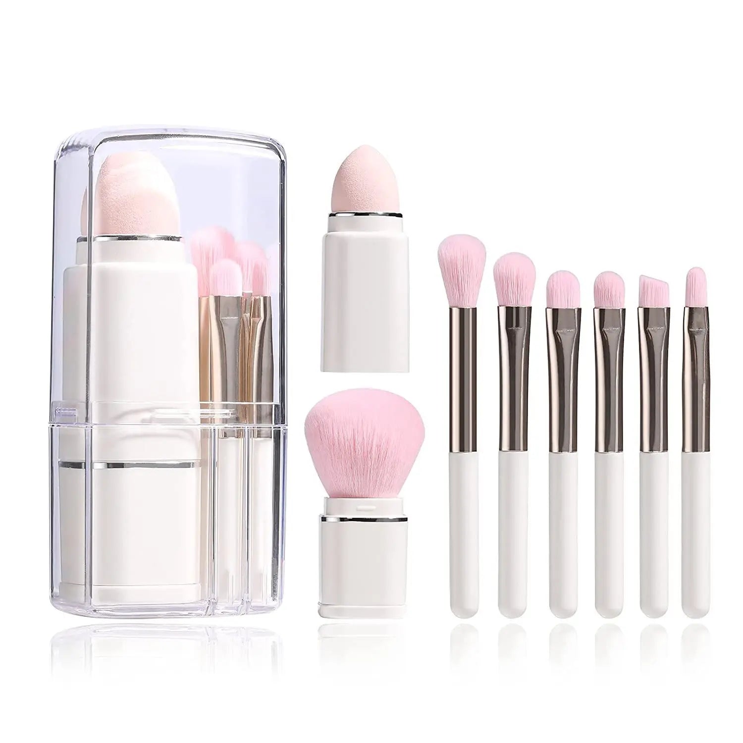 Retractable 8pcs Travel Makeup Brush Set Foundation Powder Concealer Eye Shadows Blush Makeup Brushes With Case
