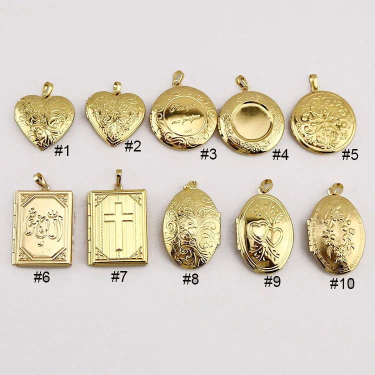CZ8777  18k Gold Plated Vintage Style Flower Bow Pattern Oval Heart Round Allah Secret Message Book Picture Photo Locket Pendant