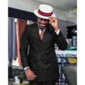 Latest Asymmetrical Black Striped Double Breasted Men Suits Wedding Tuxedos Groom Dinner Wear Formal Evening Blazer 2 Pieces
