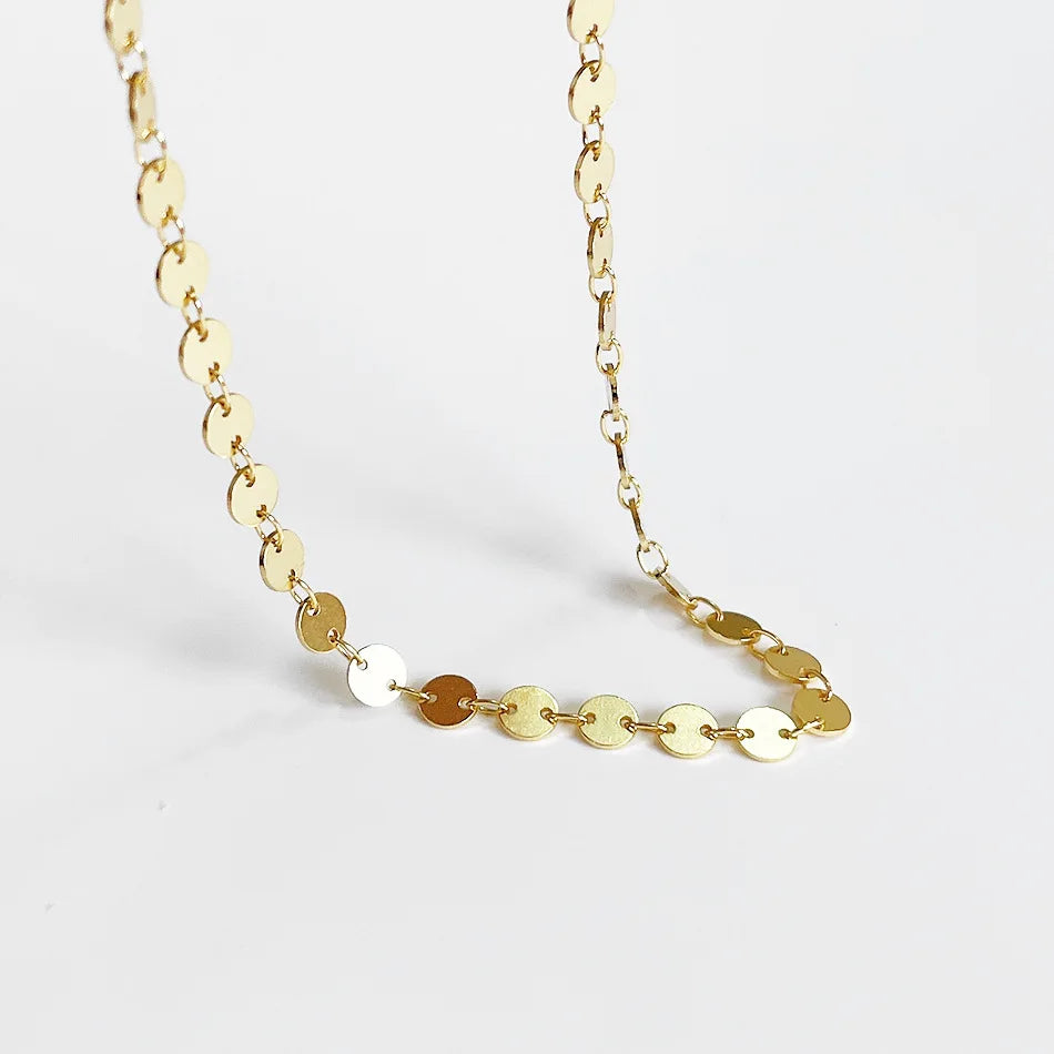 Minimalist 925 Sterling Silver Necklace Round Sequins 18K Gold Filled Necklace Women Disc Choker Necklaces