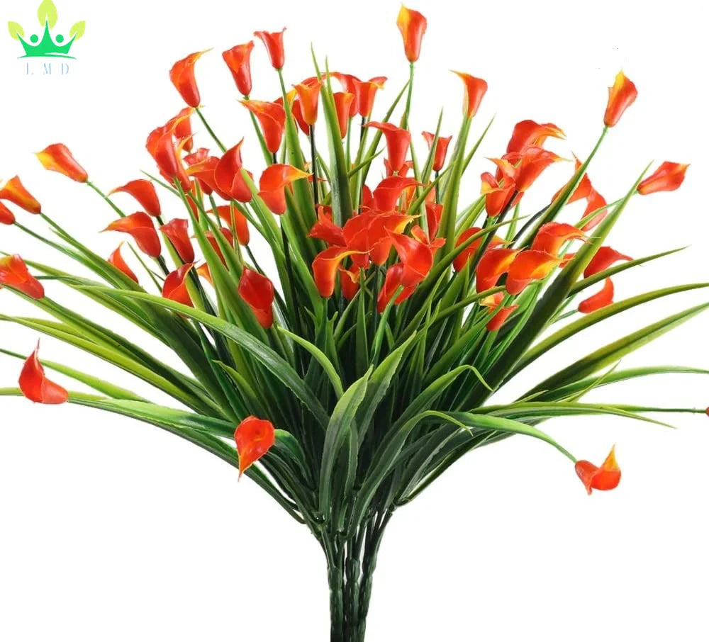 Artificial Calla Lily Flowers Greenery Bush Faux Plastic Wheat Grass Shrubs Table Centerpieces Arrangement Home Kitchen Office