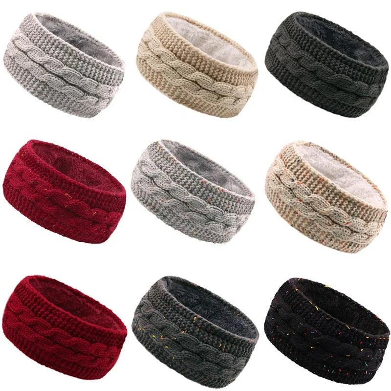 European and American Autumn and Winter Sports Headbands Plus Fleece Knitted Warm Earmuffs